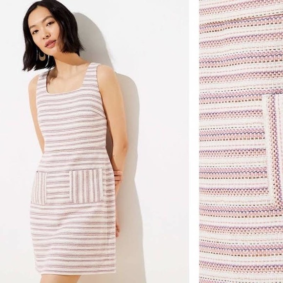 LOFT Dresses & Skirts - Loft Pink Striped Tweed Dress NWT